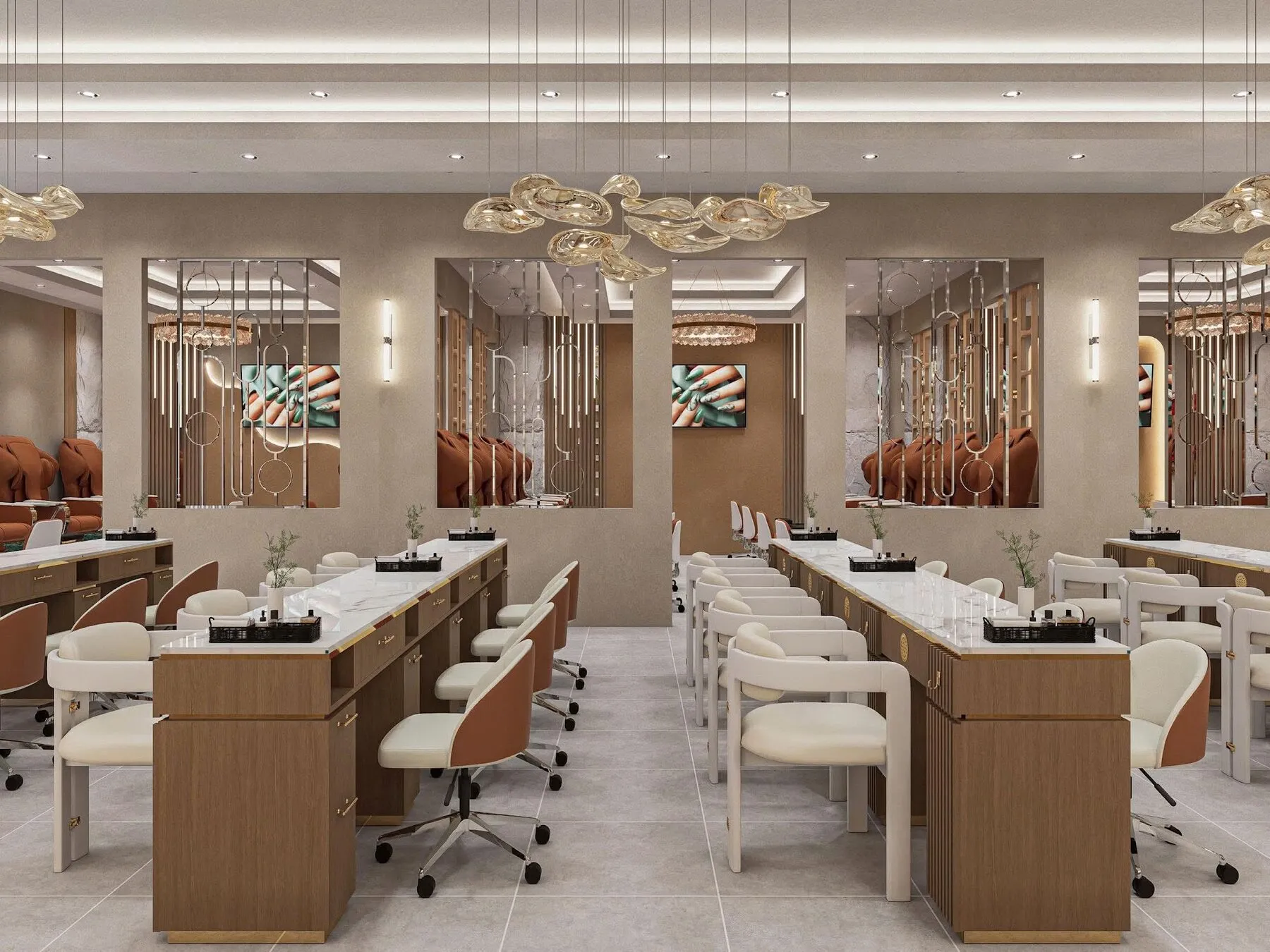Rendering of the warm-wood manicure salon planned for Schaumburg